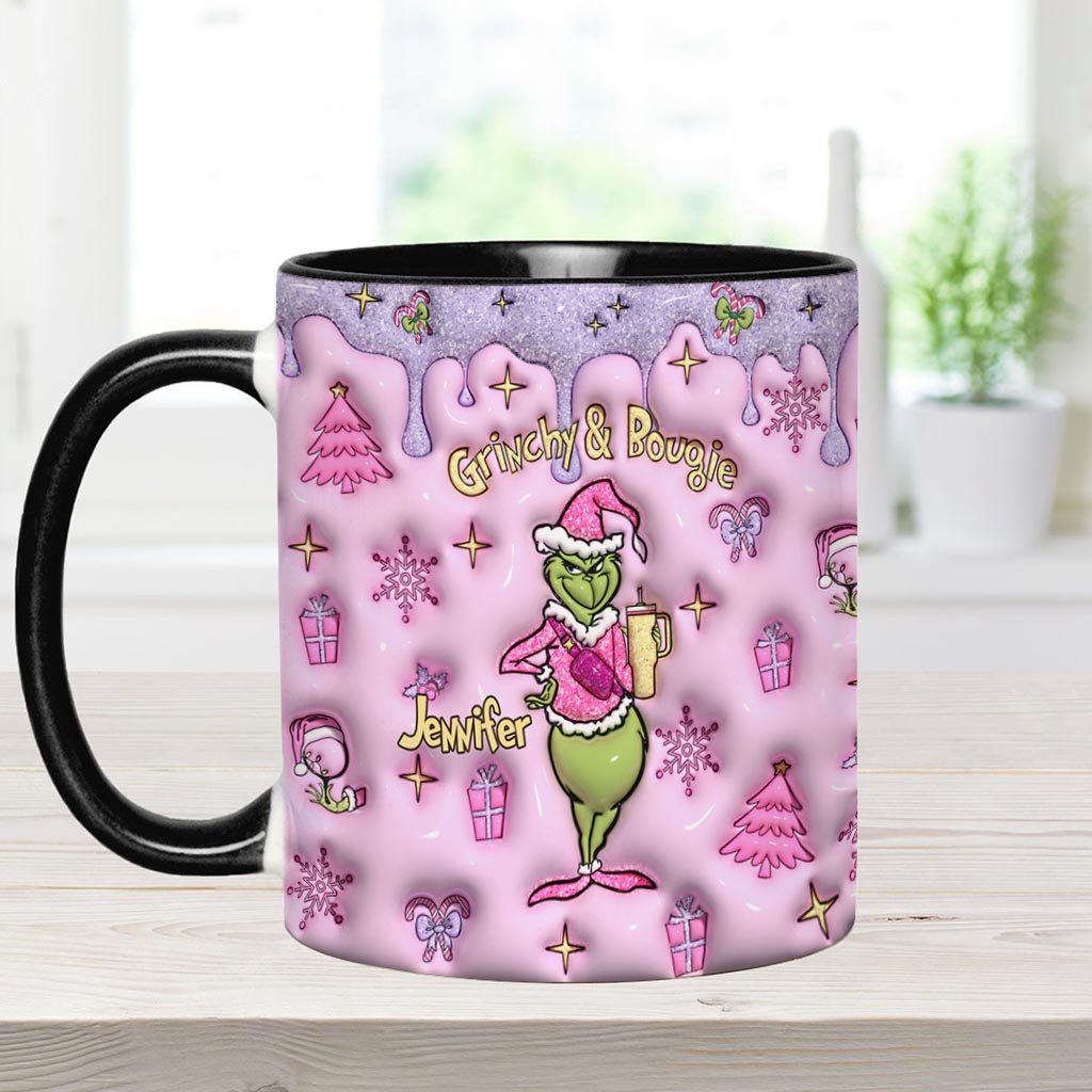 Personalized Grinchy & Bougie Accent Mug Custom Name Gift for Christmas Accent Mug GradoCreations