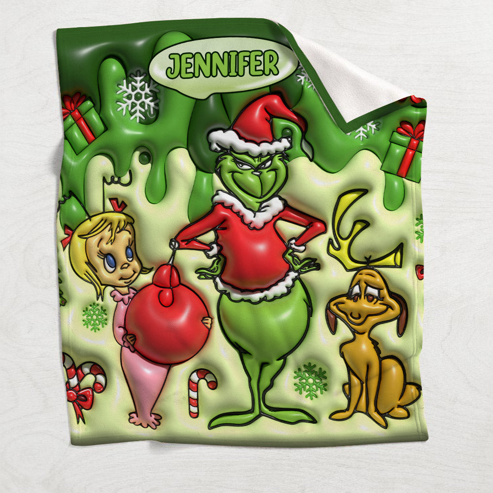 Personalized Grinch Christmas Blanket Custom Name Gift Blanket GradoCreations