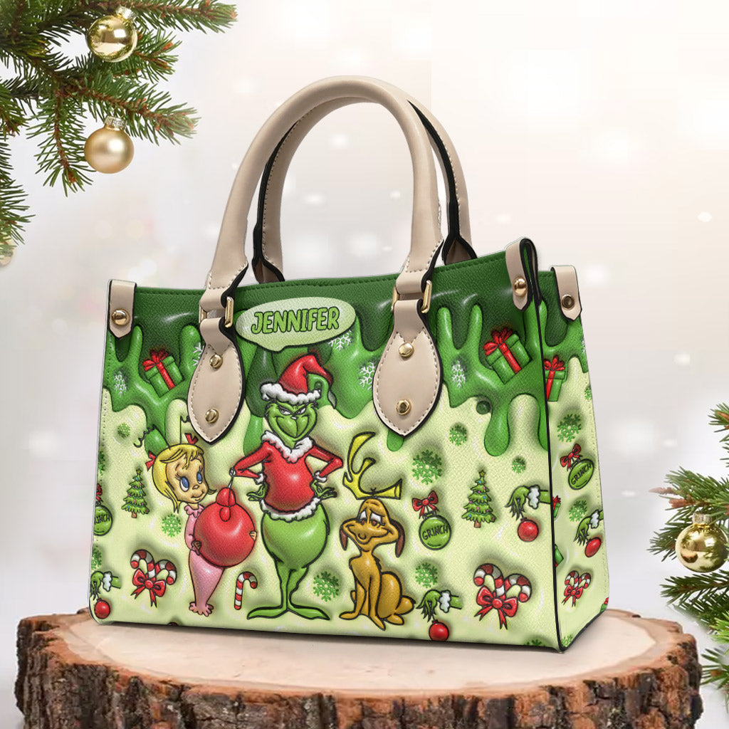 Personalized Grinchmas Leather Handbag Unique Gift for Mom Leather Handbag GradoCreations