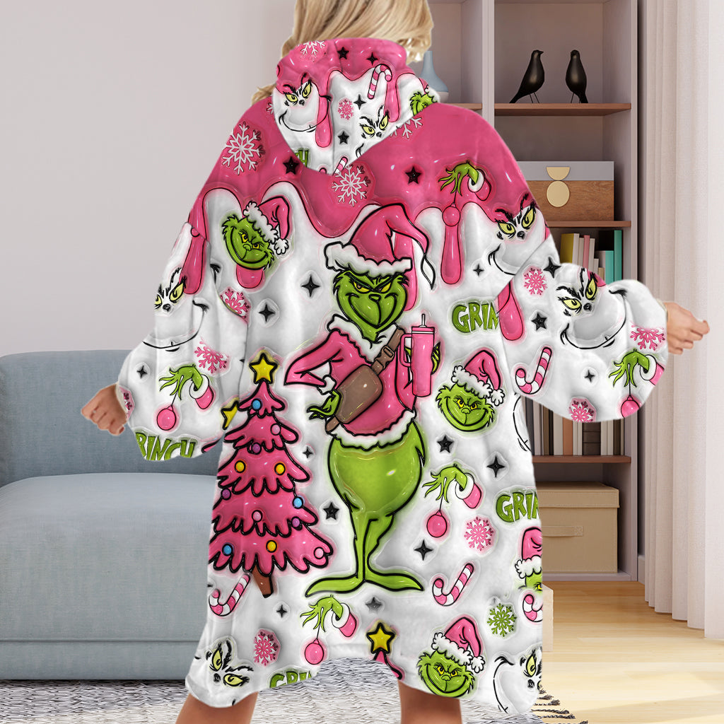 Personalized Grinch Blanket Hoodie Custom Name Gift for Christmas Blanket Hoodie GradoCreations