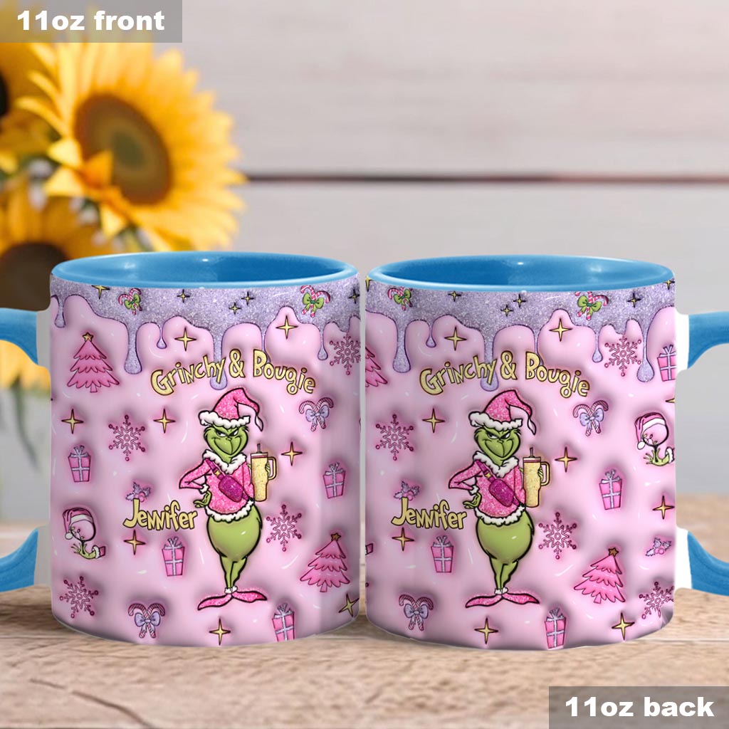 Personalized Grinchy & Bougie Accent Mug Custom Name Gift for Christmas Accent Mug GradoCreations