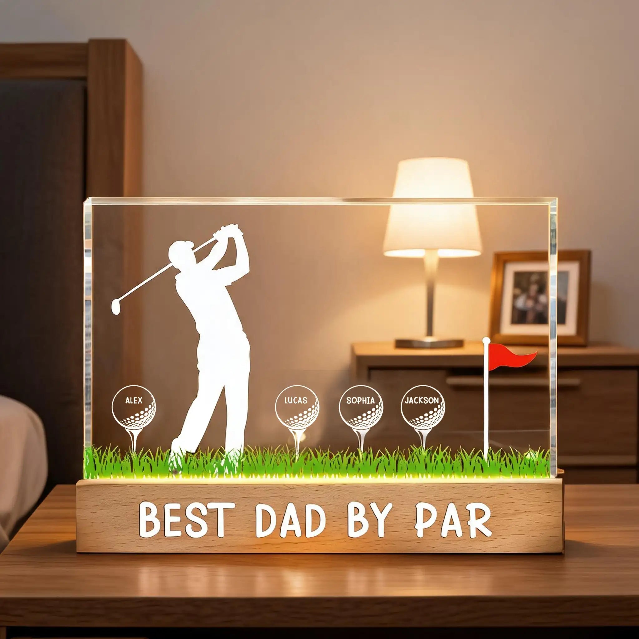 Personalized 3D LED Light Best Dad By Par Gift for Dad Grandpa Golf Lover
