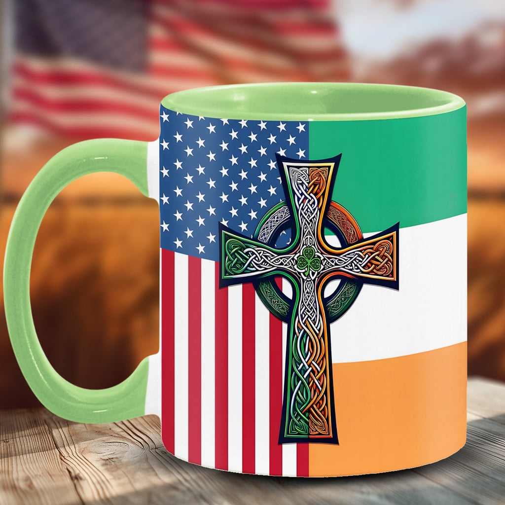 Personalized Irish-American Celtic Cross Accent Mug Gift GradoCreations