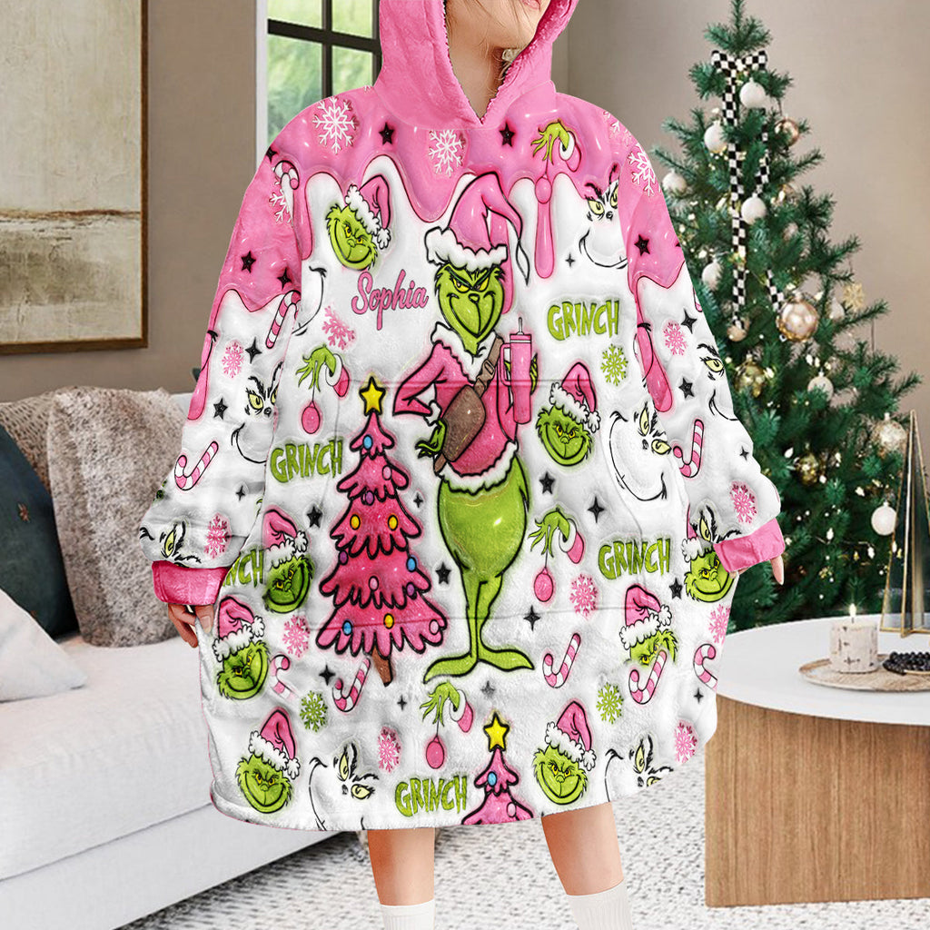 Personalized Grinch Blanket Hoodie Custom Name Gift for Christmas Blanket Hoodie GradoCreations