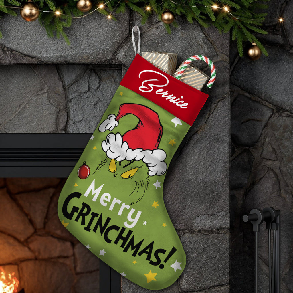 Personalized Grinch Christmas Stocking Custom Name Holiday Decor Christmas Stockings GradoCreations