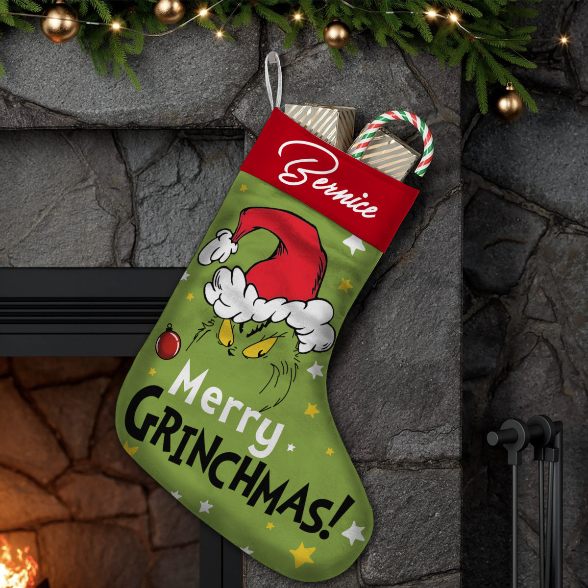 Personalized Grinch Christmas Stocking Custom Name Holiday Decor Christmas Stockings GradoCreations