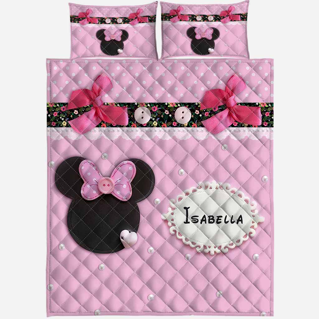 Personalized Pink Minnie Mouse Quilt Set with Pillow Covers for Kids Quilt Set GradoCreations