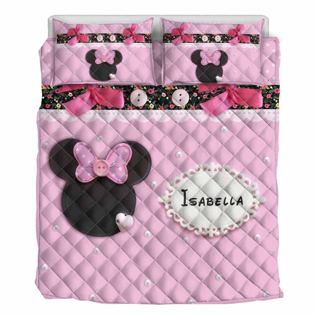 Personalized Pink Minnie Mouse Quilt Set with Pillow Covers for Kids Quilt Set GradoCreations
