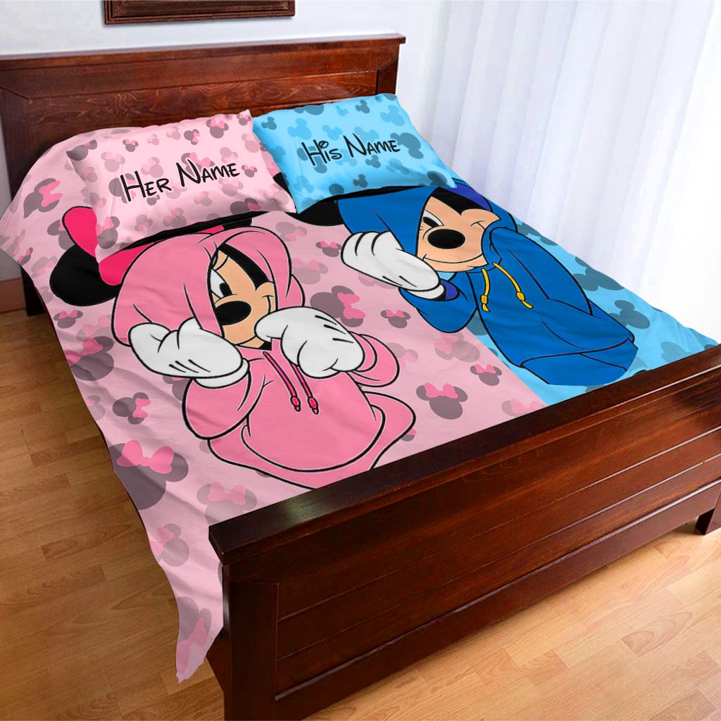 Personalized Mouse Bedding Set with Custom Names for Couples Bedding Set GradoCreations
