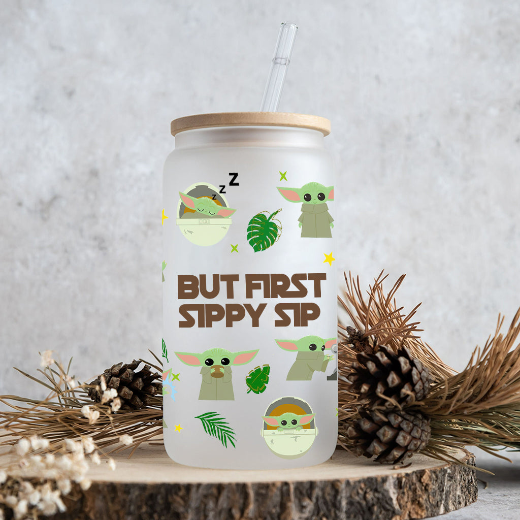 Personalized Can Glass with Straw Funny But First Sippy Sip Gift for Baby Shower Can Glass GradoCreations