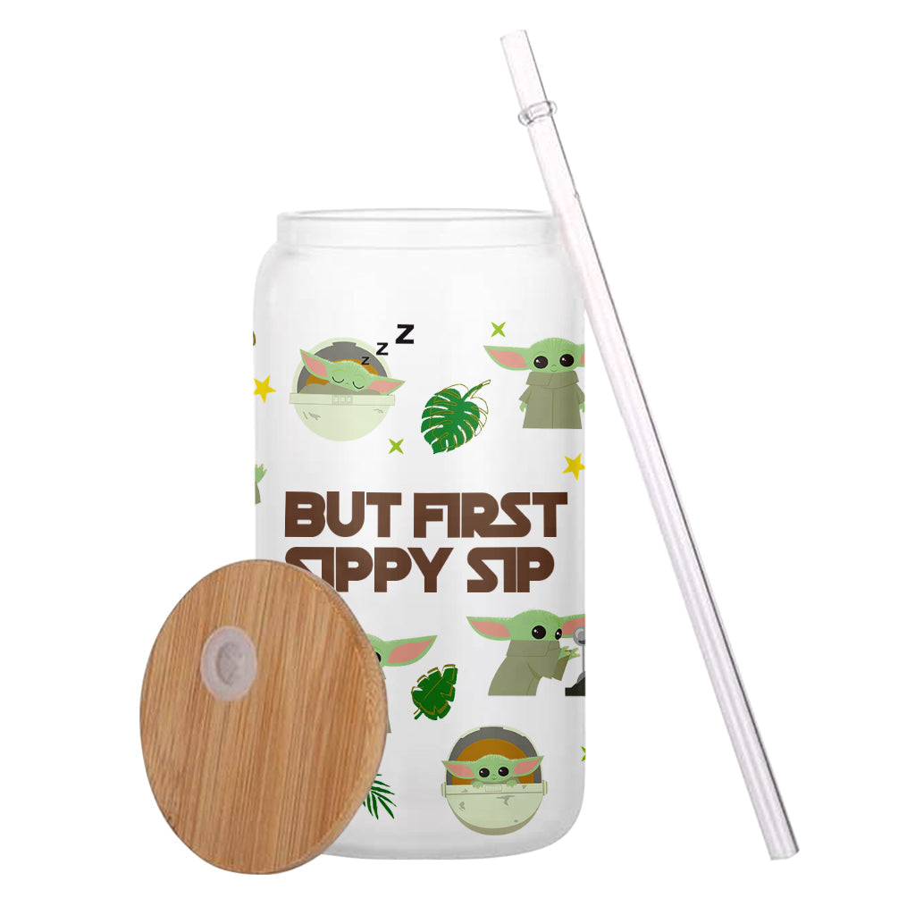 Personalized Can Glass with Straw Funny But First Sippy Sip Gift for Baby Shower Can Glass GradoCreations