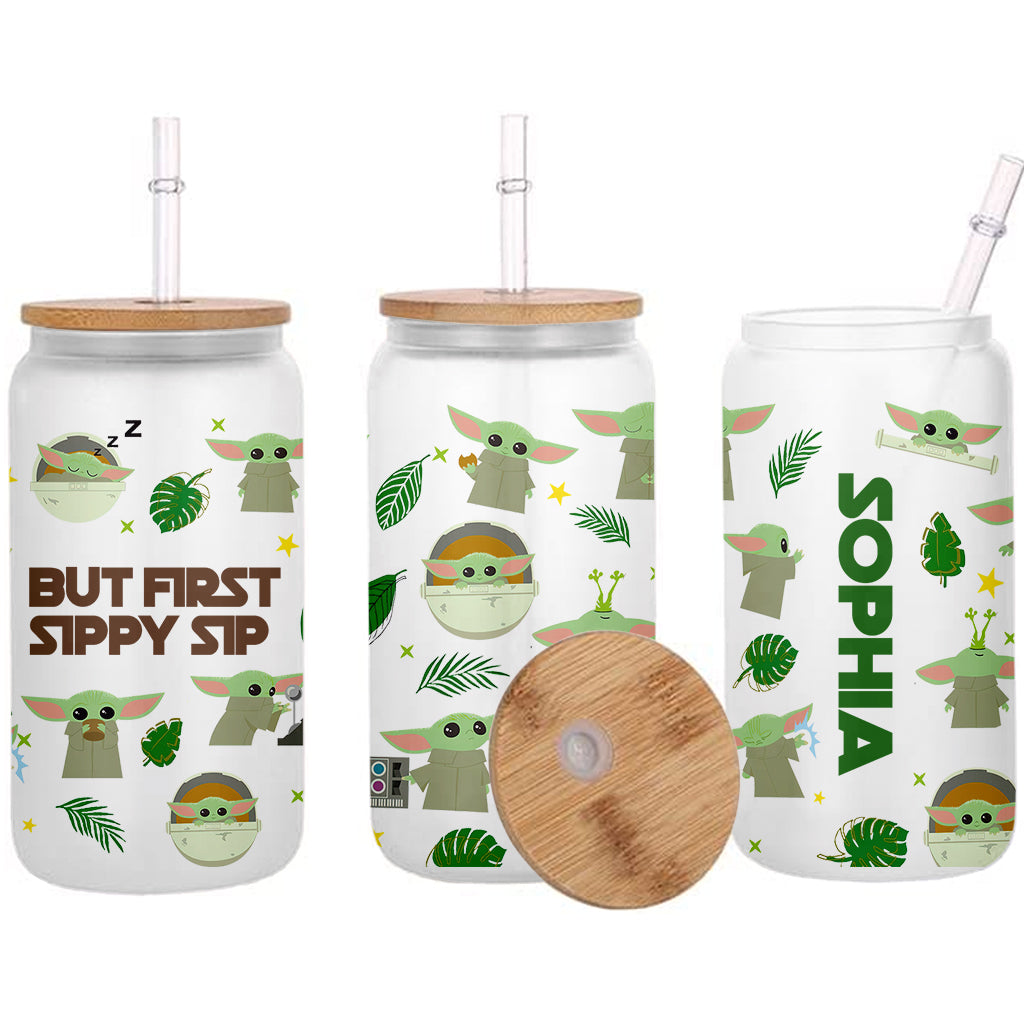 Personalized Can Glass with Straw Funny But First Sippy Sip Gift for Baby Shower Can Glass GradoCreations