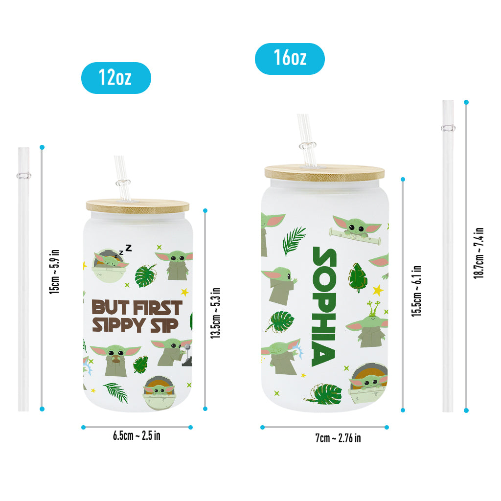 Personalized Can Glass with Straw Funny But First Sippy Sip Gift for Baby Shower Can Glass GradoCreations