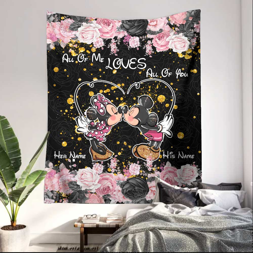 Personalized All Of Me Loves All Of You Mouse Wall Tapestry Gift for Couples Wall Tapestry GradoCreations