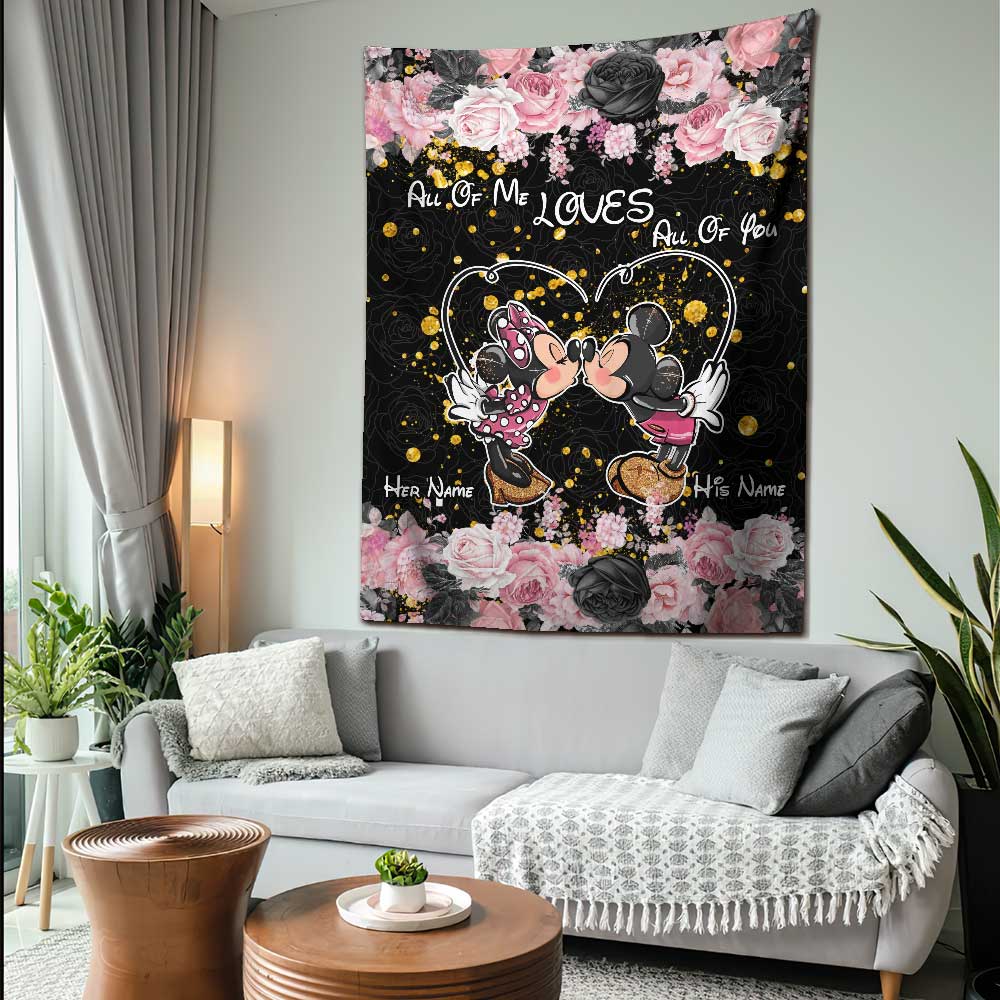 Personalized All Of Me Loves All Of You Mouse Wall Tapestry Gift for Couples Wall Tapestry GradoCreations