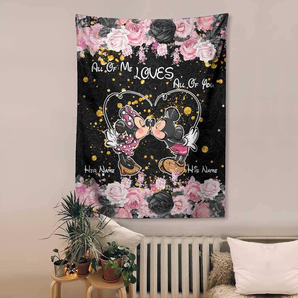 Personalized All Of Me Loves All Of You Mouse Wall Tapestry Gift for Couples Wall Tapestry GradoCreations