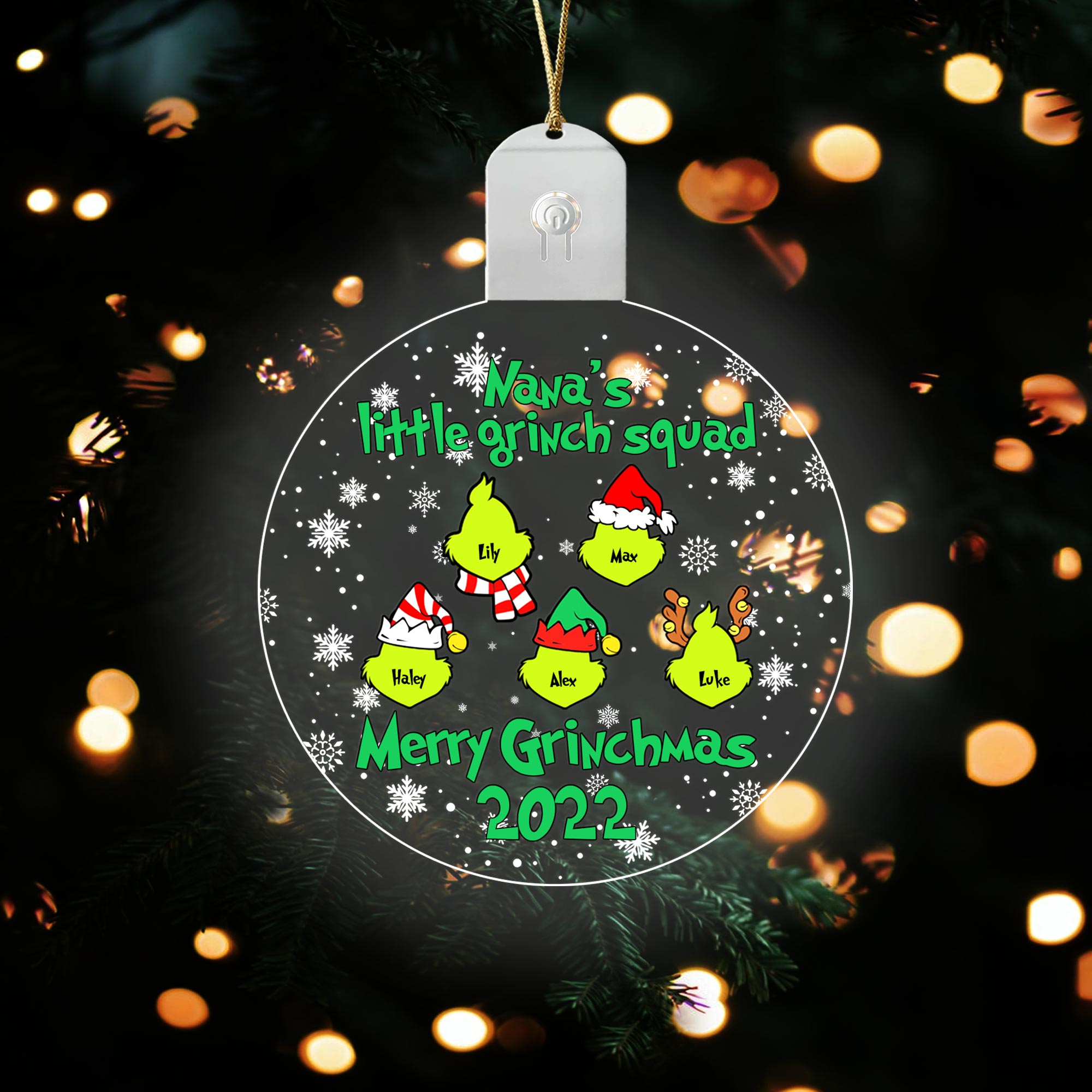 Personalized Round LED Acrylic Ornament for Grandma | Christmas Gift Led Acrylic Ornament GradoCreations
