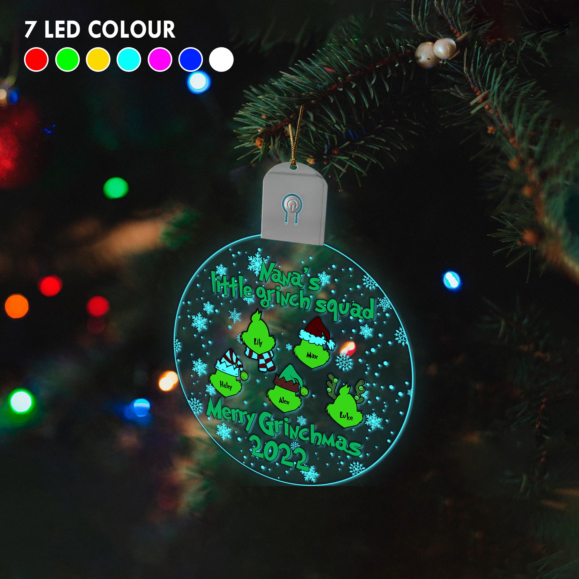 Personalized Round LED Acrylic Ornament for Grandma | Christmas Gift Led Acrylic Ornament GradoCreations