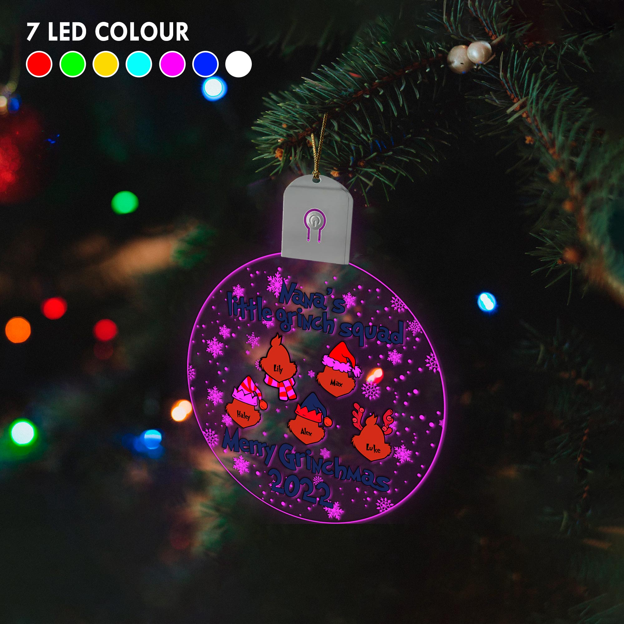 Personalized Round LED Acrylic Ornament for Grandma | Christmas Gift Led Acrylic Ornament GradoCreations