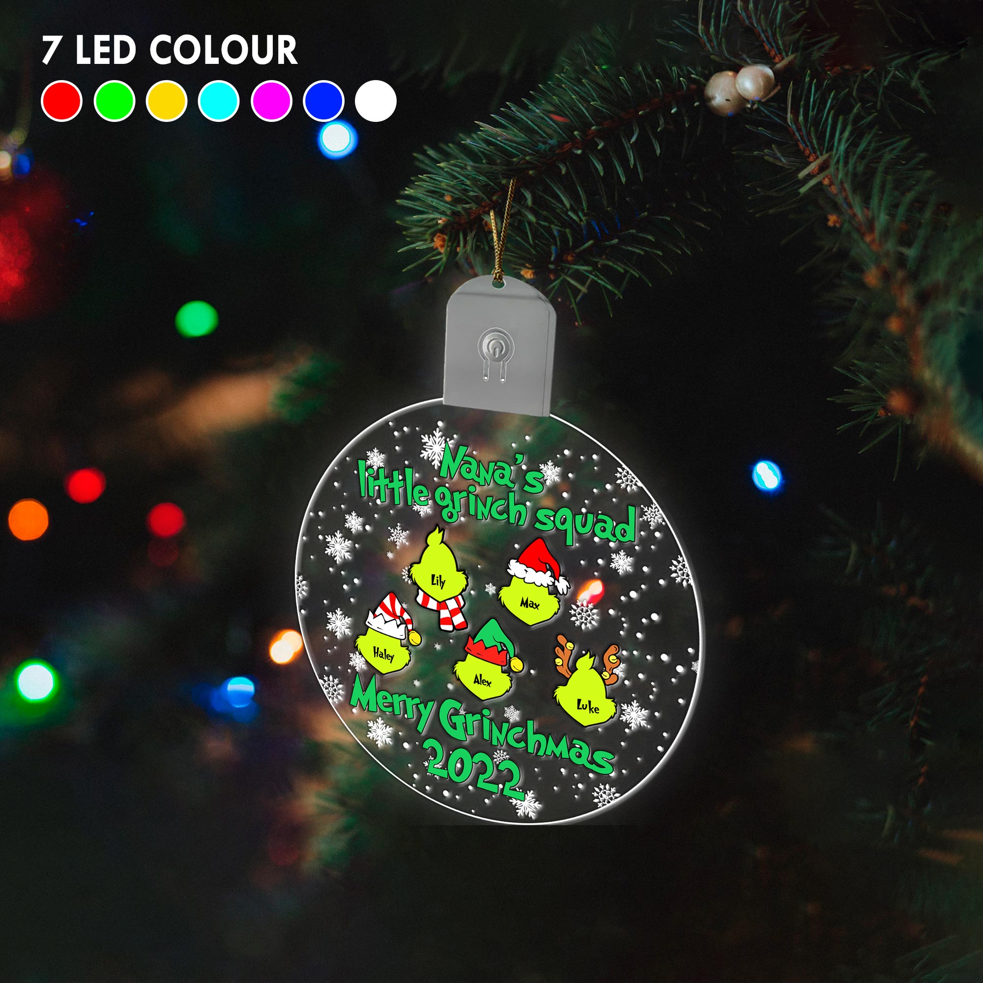 Personalized Round LED Acrylic Ornament for Grandma | Christmas Gift Led Acrylic Ornament GradoCreations