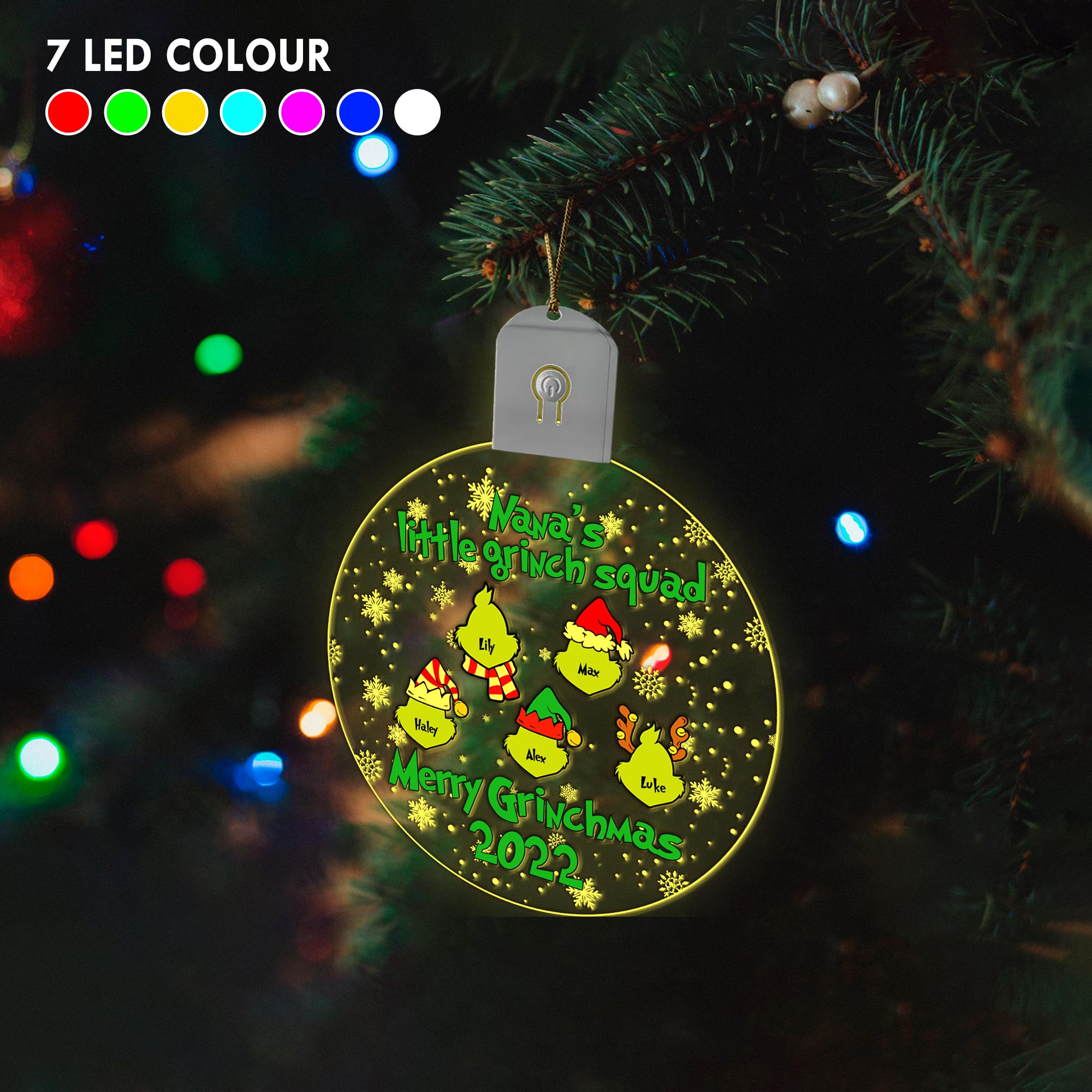 Personalized Round LED Acrylic Ornament for Grandma | Christmas Gift Led Acrylic Ornament GradoCreations