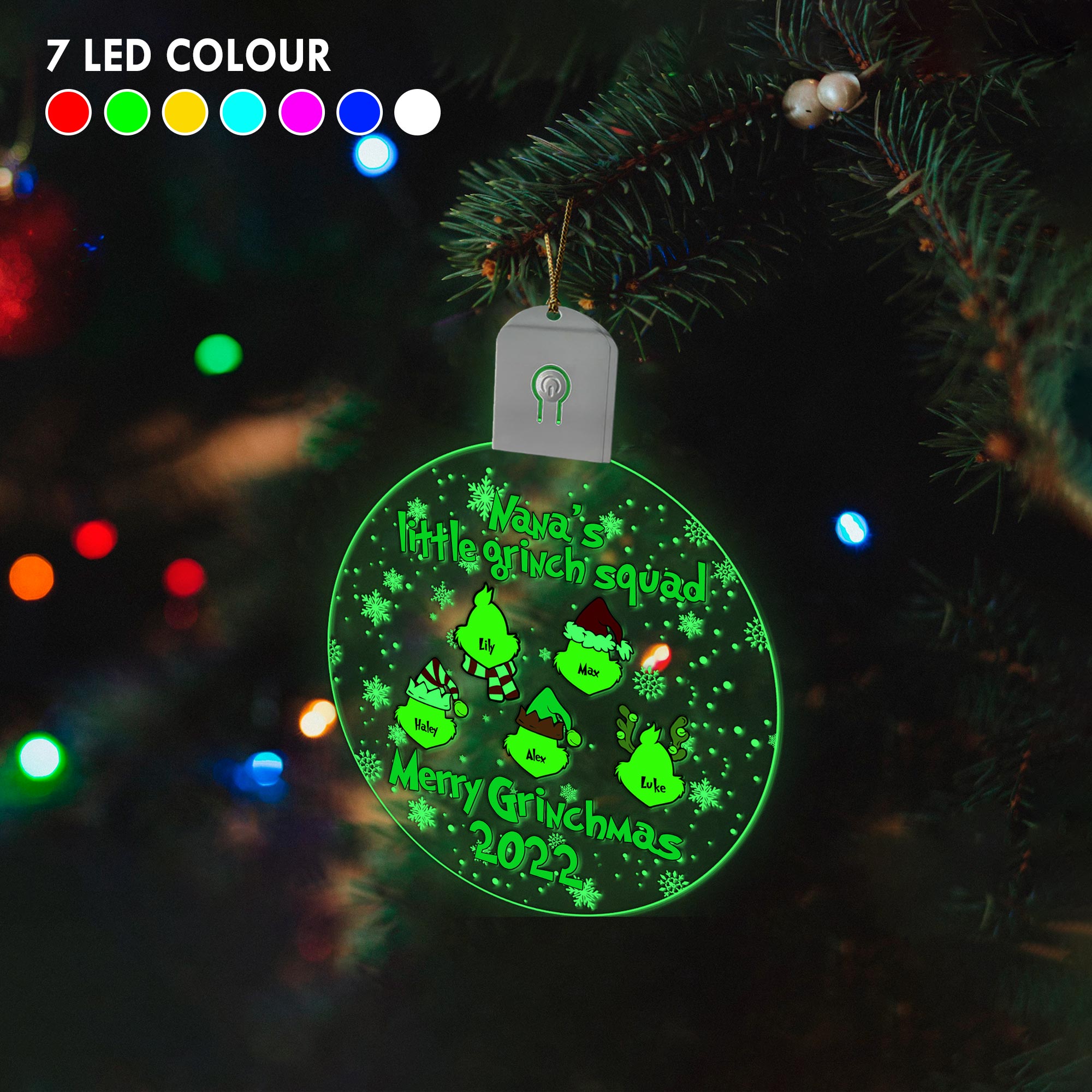 Personalized Round LED Acrylic Ornament for Grandma | Christmas Gift Led Acrylic Ornament GradoCreations