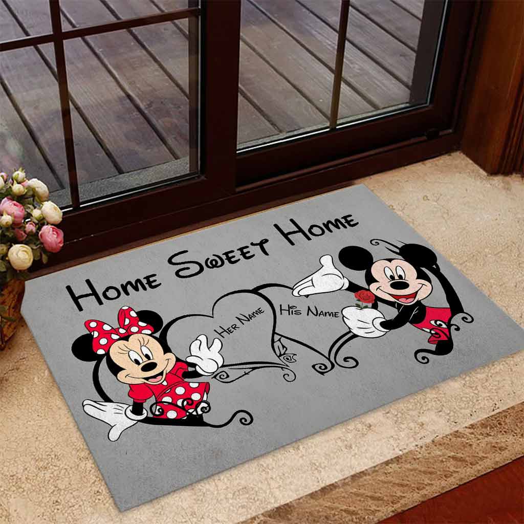 Personalized Mickey and Minnie Mouse Doormat Custom Names Home Sweet Home Gift for Couples Doormat GradoCreations