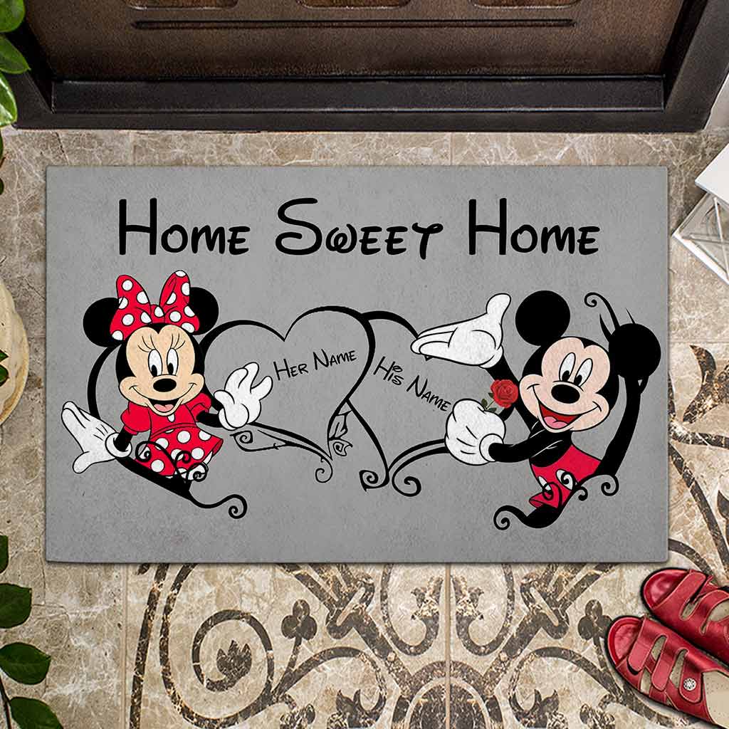 Personalized Mickey and Minnie Mouse Doormat Custom Names Home Sweet Home Gift for Couples Doormat GradoCreations