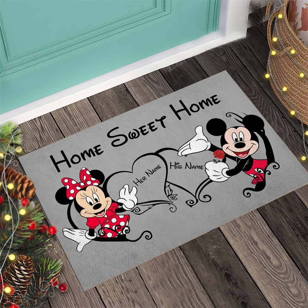 Personalized Mickey and Minnie Mouse Doormat Custom Names Home Sweet Home Gift for Couples Doormat GradoCreations