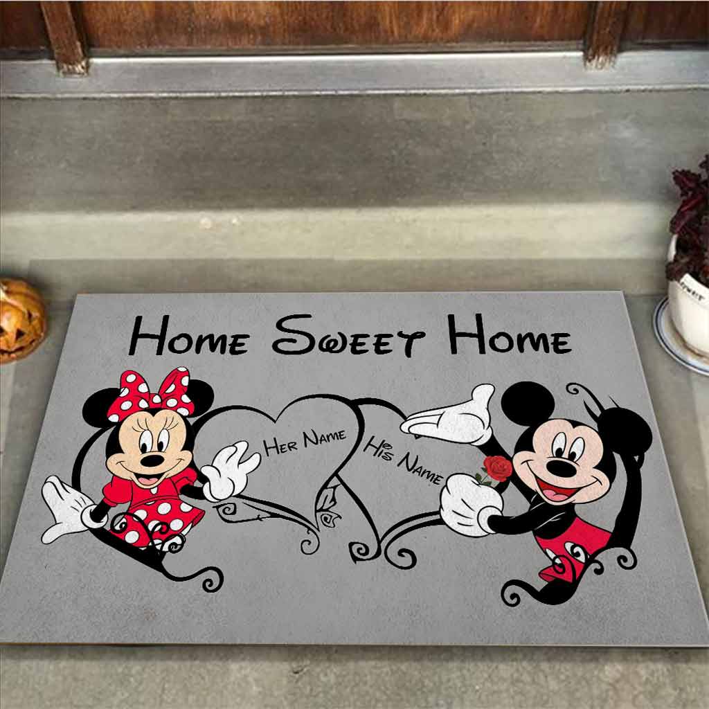Personalized Mickey and Minnie Mouse Doormat Custom Names Home Sweet Home Gift for Couples Doormat GradoCreations
