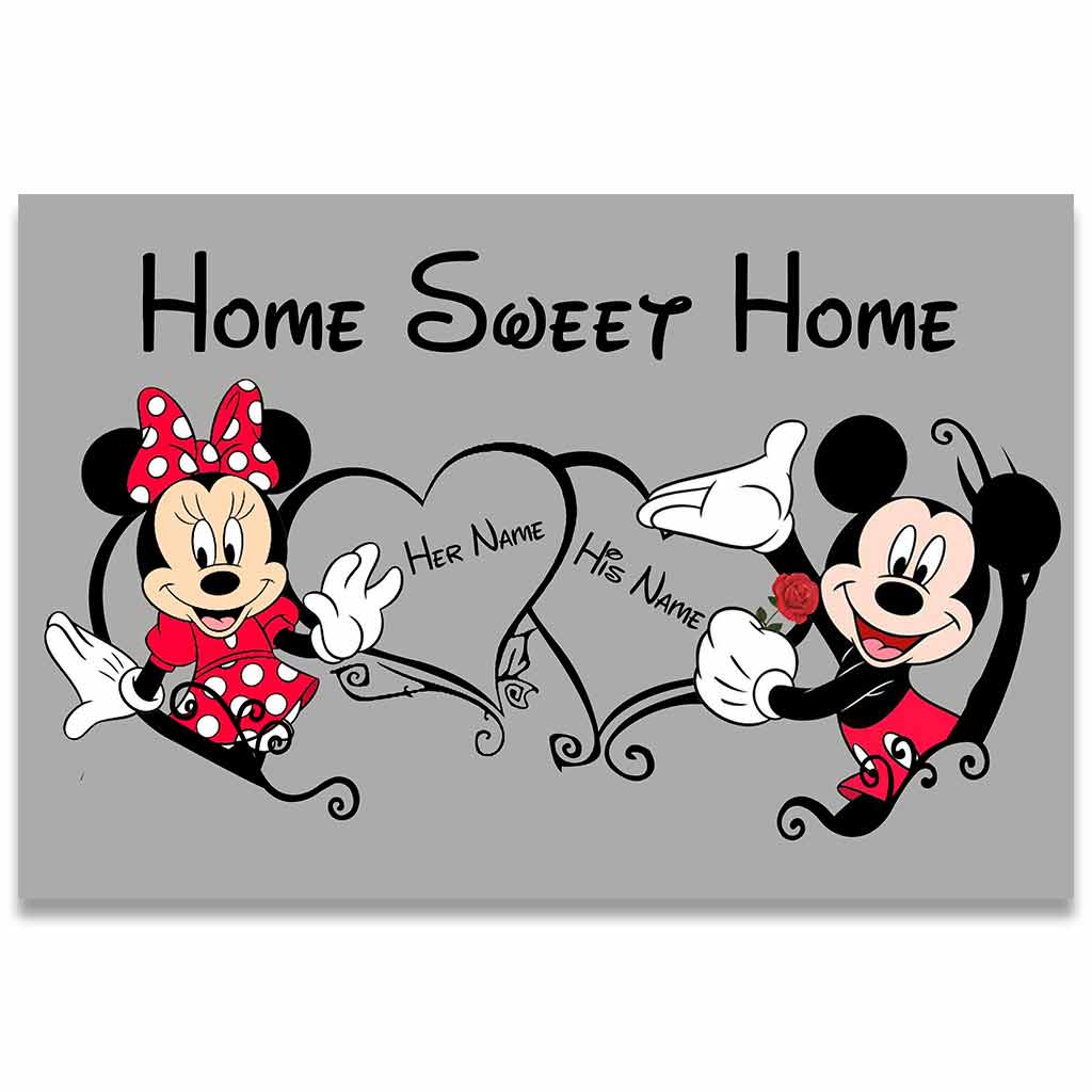 Personalized Mickey and Minnie Mouse Doormat Custom Names Home Sweet Home Gift for Couples Doormat GradoCreations