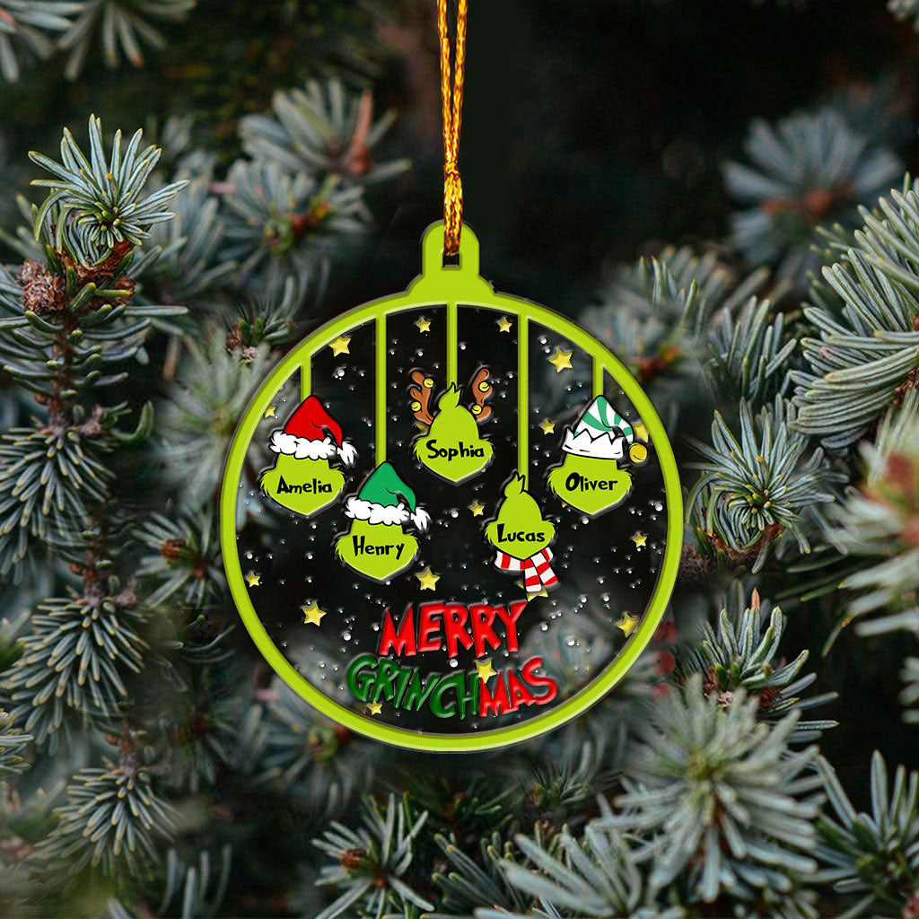 Personalized Merry Grinchmas Christmas Ornament Custom Names Gift Layers Mix Ornament GradoCreations