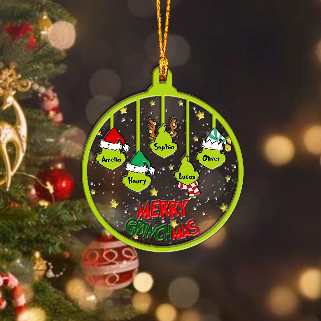 Personalized Merry Grinchmas Christmas Ornament Custom Names Gift Layers Mix Ornament GradoCreations