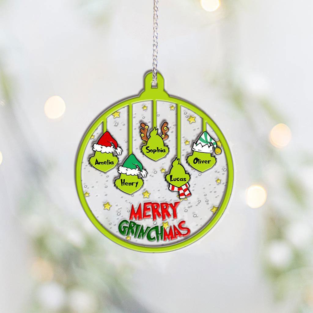 Personalized Merry Grinchmas Christmas Ornament Custom Names Gift Layers Mix Ornament GradoCreations