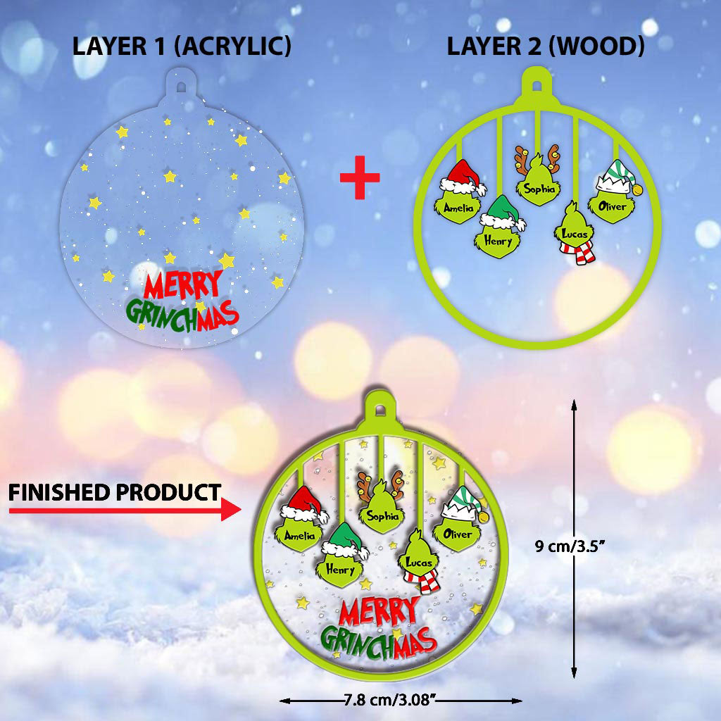 Personalized Merry Grinchmas Christmas Ornament Custom Names Gift Layers Mix Ornament GradoCreations