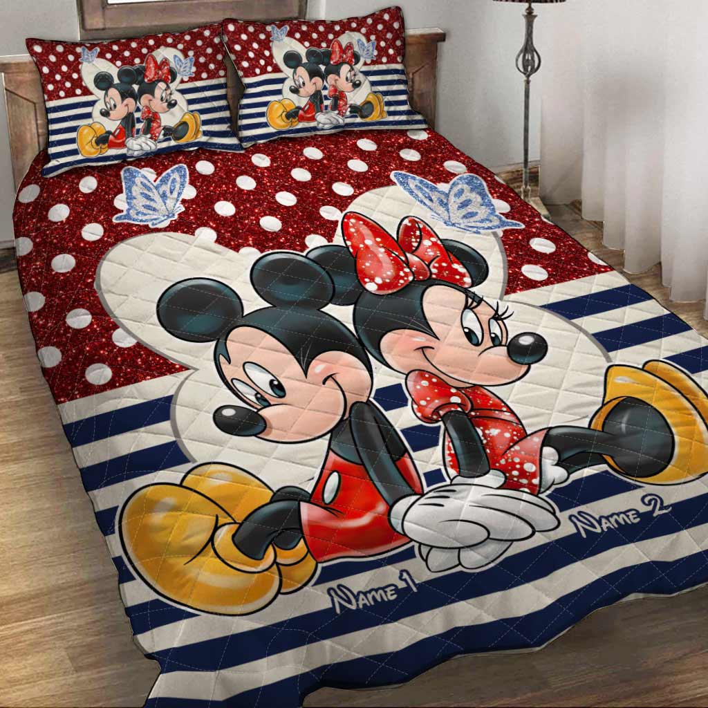 Personalized Couple Quilt Set with Mickey & Minnie Cartoon Design Quilt Set GradoCreations