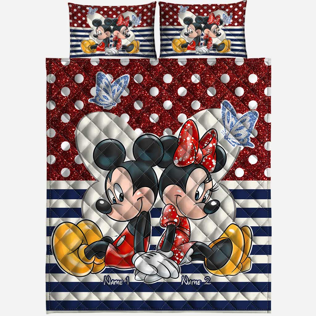 Personalized Couple Quilt Set with Mickey & Minnie Cartoon Design Quilt Set GradoCreations