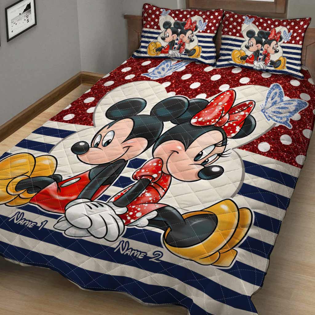 Personalized Couple Quilt Set with Mickey & Minnie Cartoon Design Quilt Set GradoCreations
