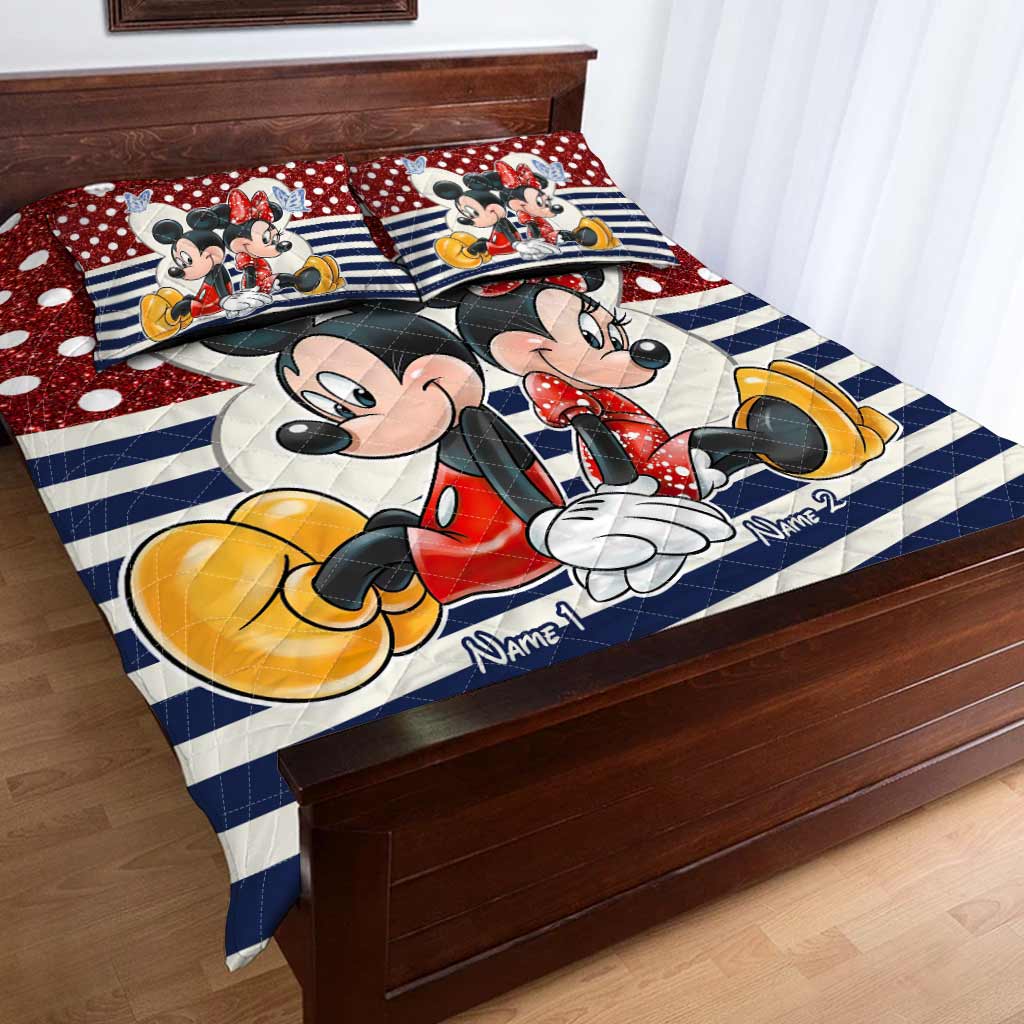 Personalized Couple Quilt Set with Mickey & Minnie Cartoon Design Quilt Set GradoCreations