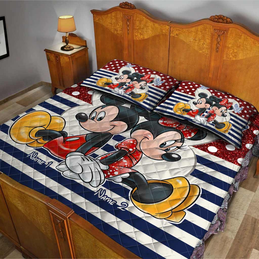 Personalized Couple Quilt Set with Mickey & Minnie Cartoon Design Quilt Set GradoCreations