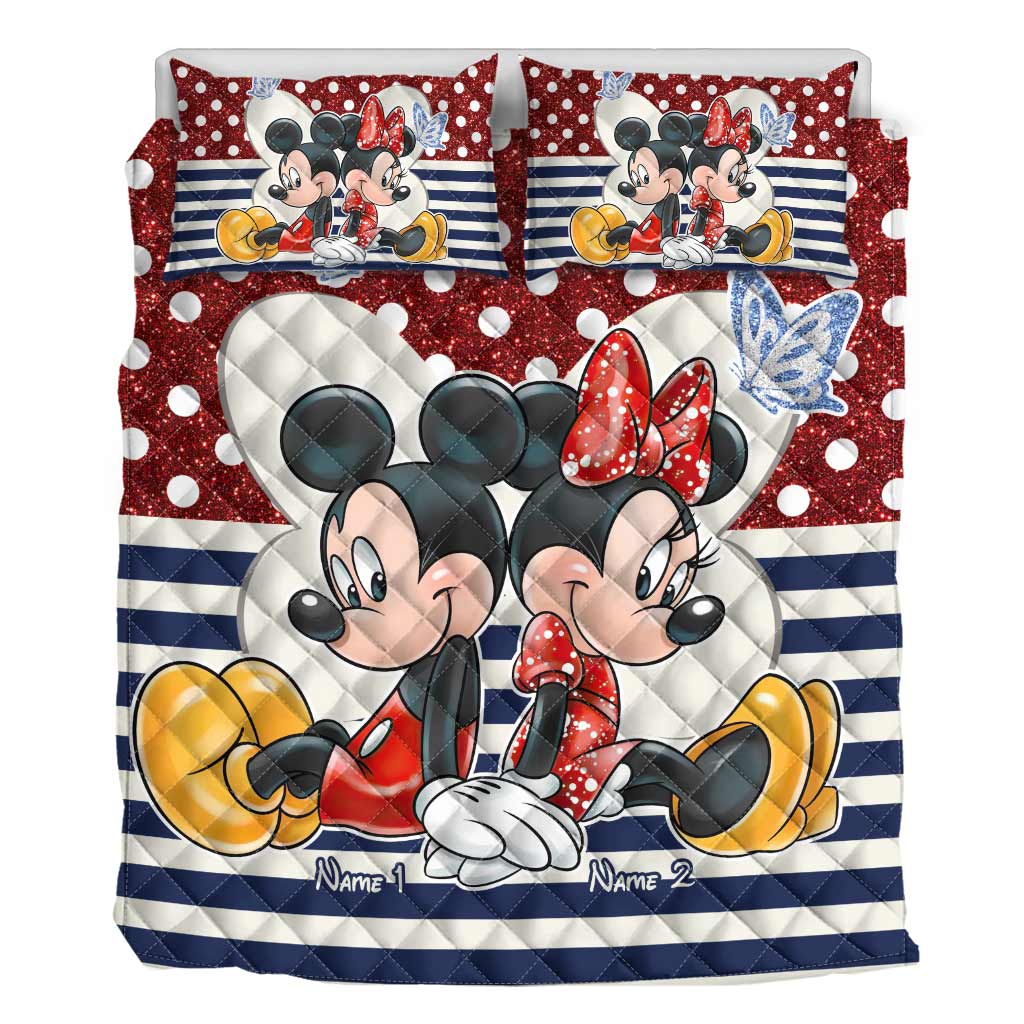 Personalized Couple Quilt Set with Mickey & Minnie Cartoon Design Quilt Set GradoCreations