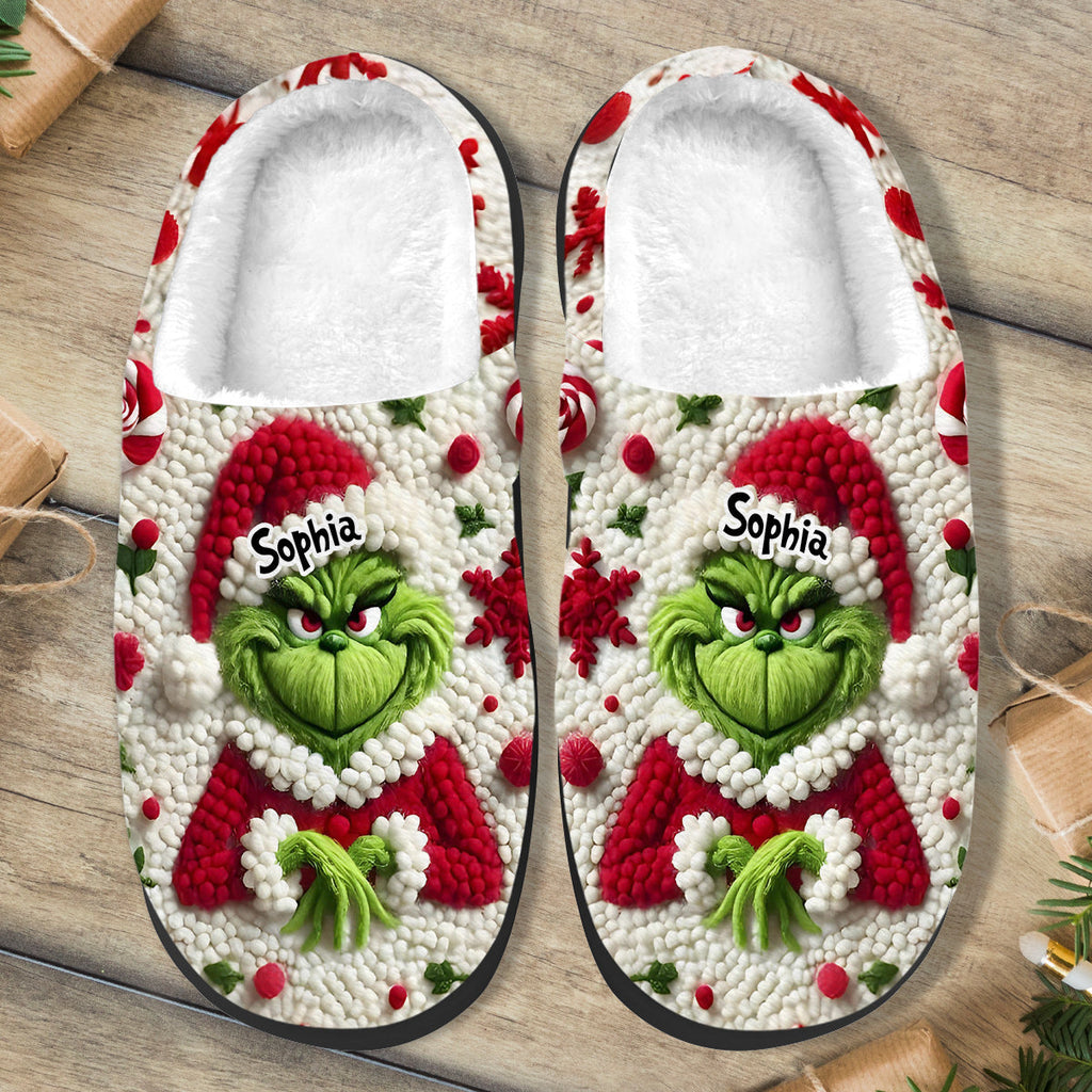 Personalized Grinchmas Slippers Custom Name Christmas Gift Slippers GradoCreations