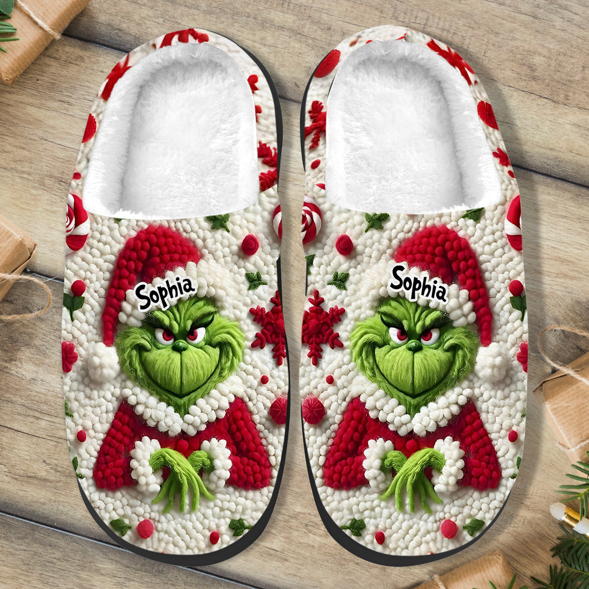 Personalized Grinchmas Slippers Custom Name Christmas Gift Slippers GradoCreations