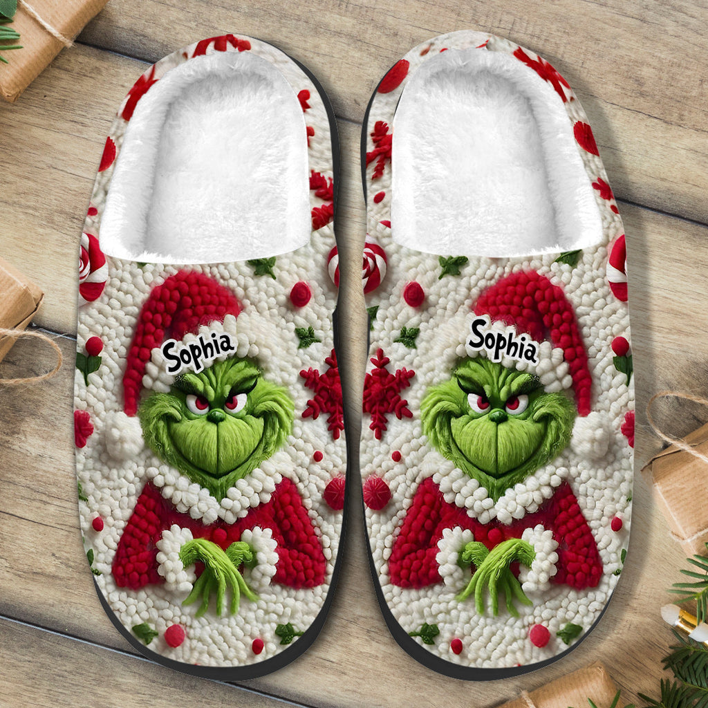 Personalized Grinchmas Slippers Custom Name Christmas Gift Slippers GradoCreations