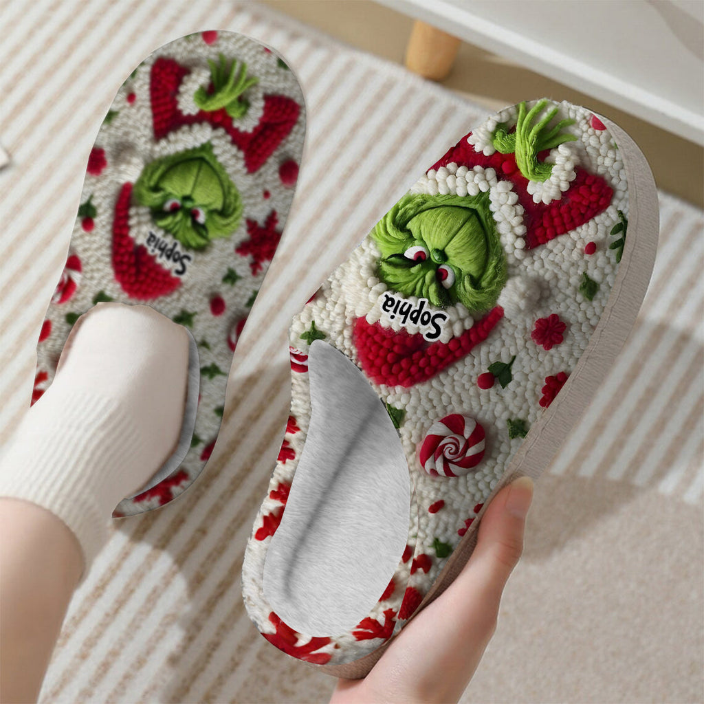 Personalized Grinchmas Slippers Custom Name Christmas Gift Slippers GradoCreations