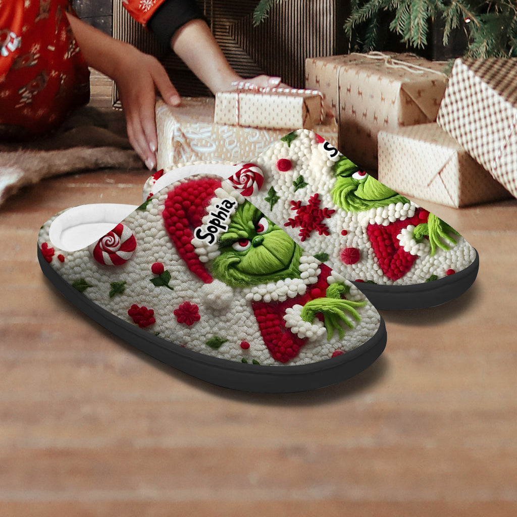 Personalized Grinchmas Slippers Custom Name Christmas Gift Slippers GradoCreations