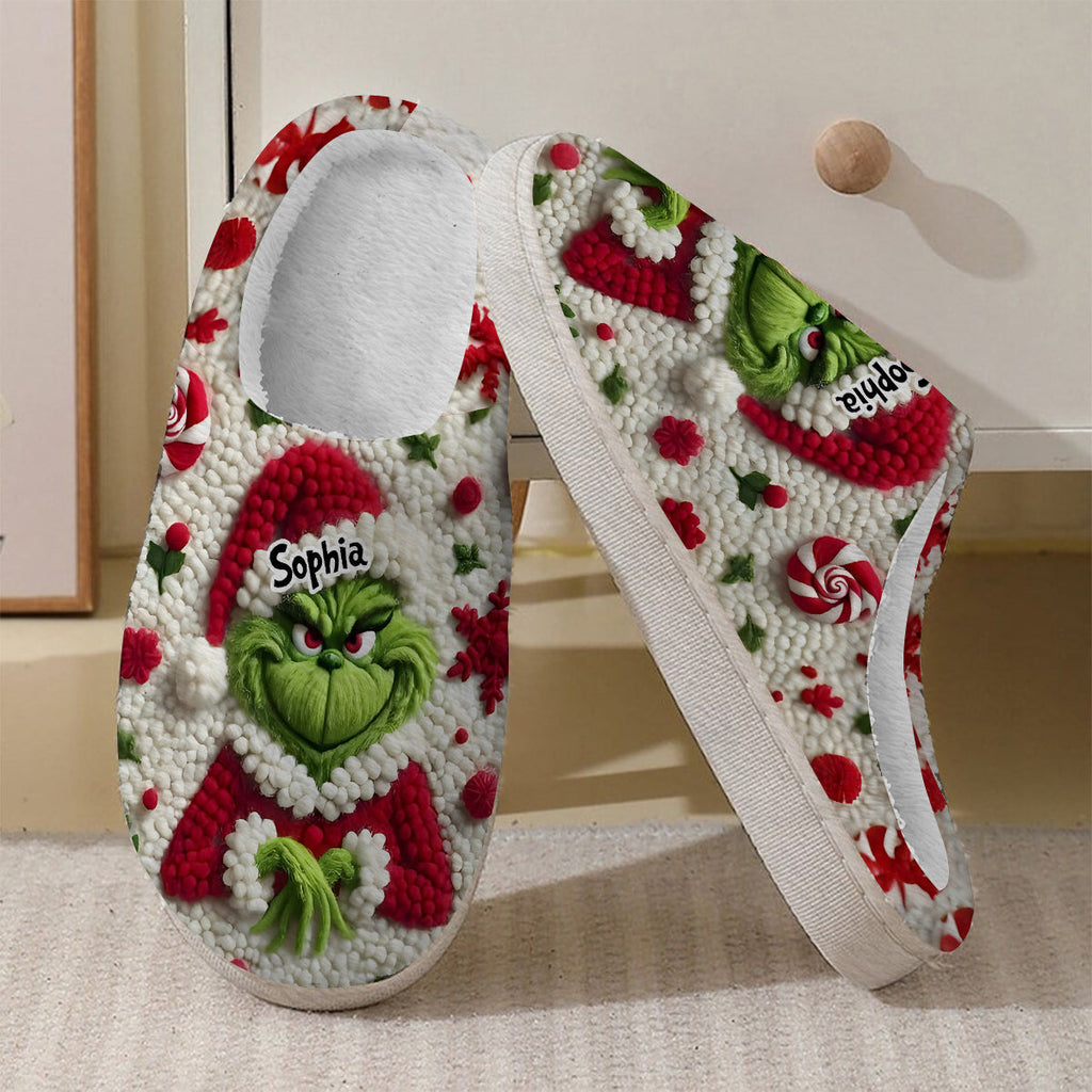 Personalized Grinchmas Slippers Custom Name Christmas Gift Slippers GradoCreations