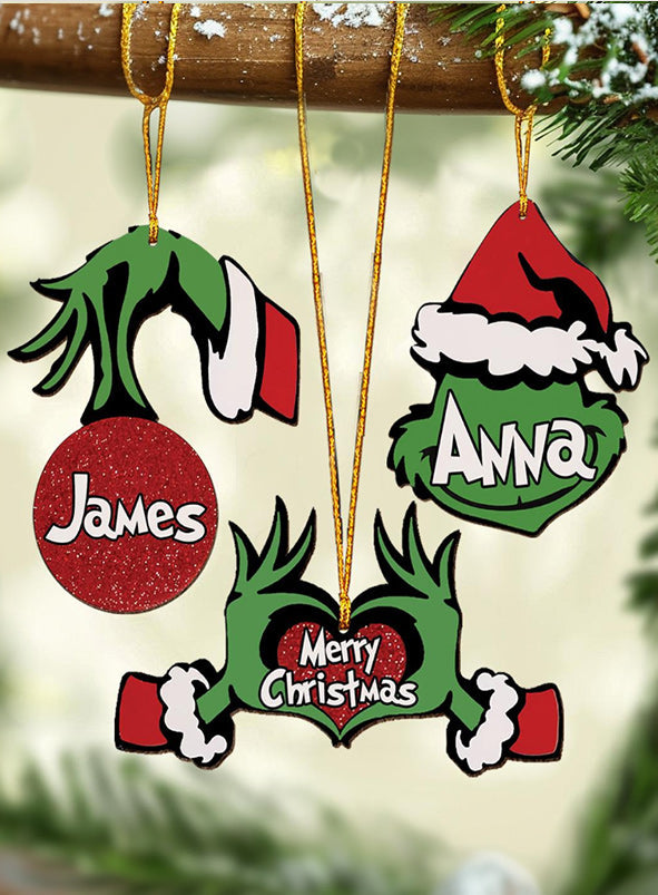 Personalized Grinch Merry Christmas Ornament Gift for Kids One-sided Ornament GradoCreations