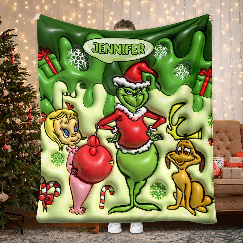 Personalized Grinch Christmas Blanket Custom Name Gift Blanket GradoCreations