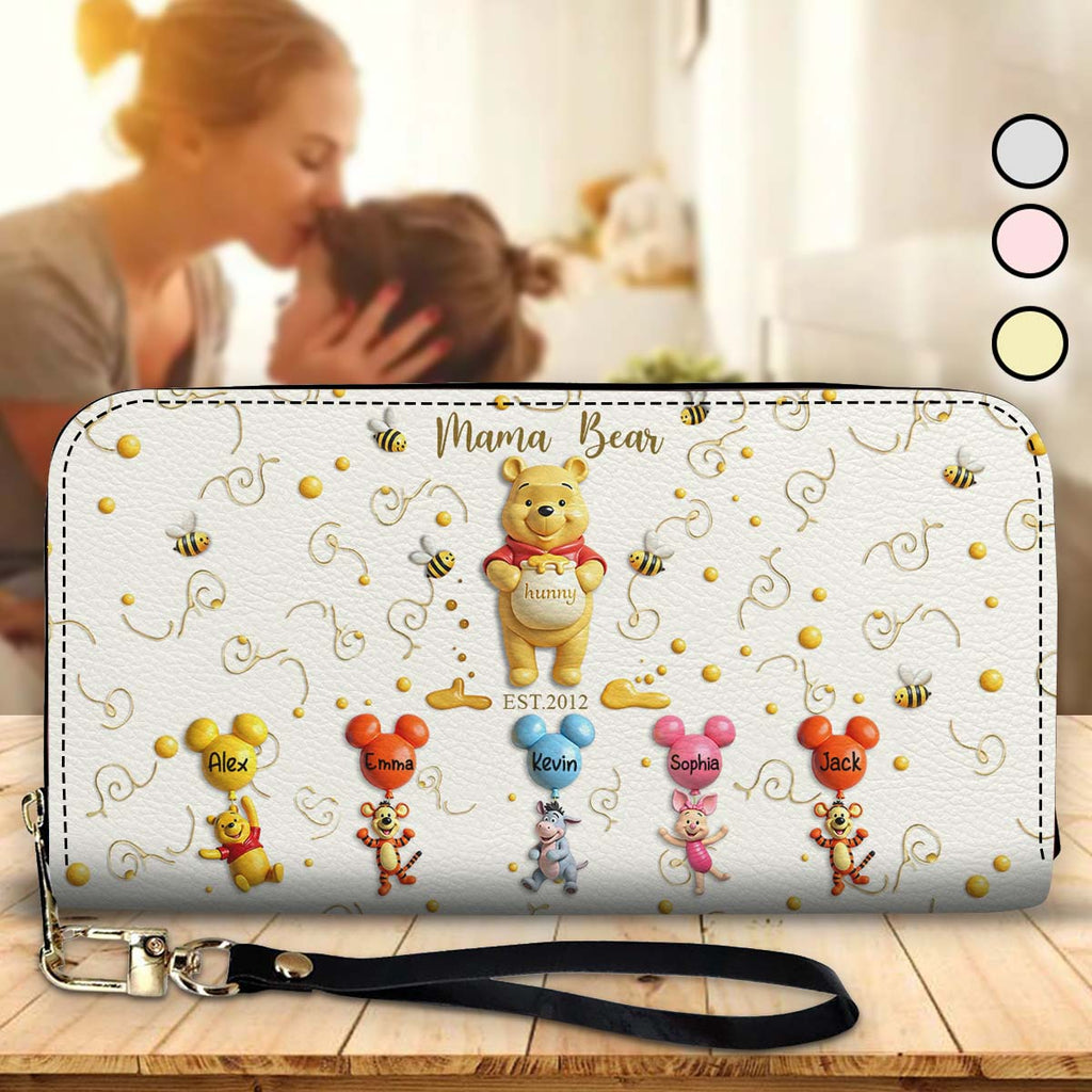 Personalized Mama Bear Leather Long Wallet Custom Name Gift for Mom Leather Long Wallet GradoCreations